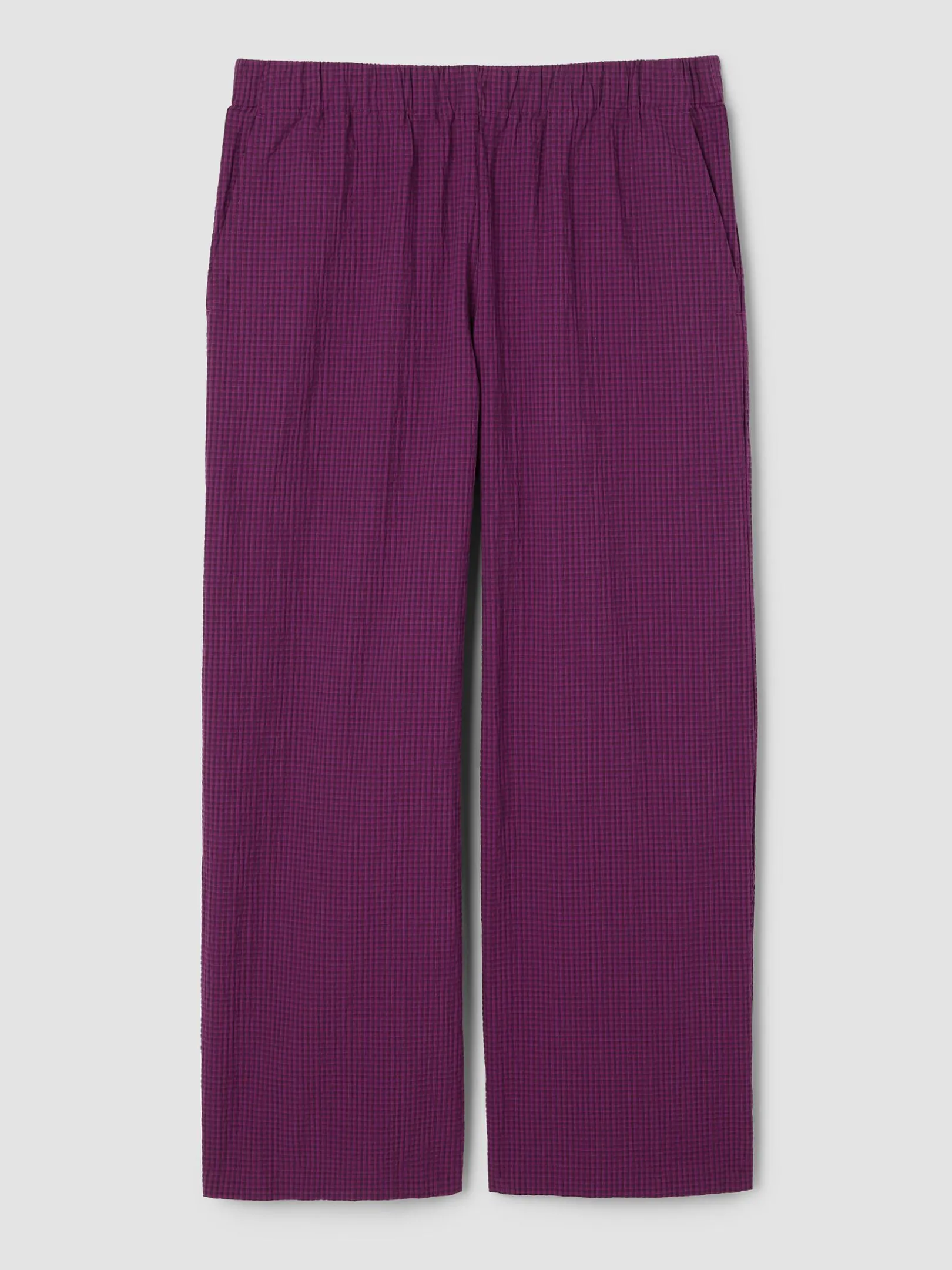 Organic Cotton Pucker Check Wide-Leg Pant