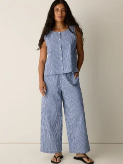 Organic Cotton Pucker Check Wide-Leg Pant