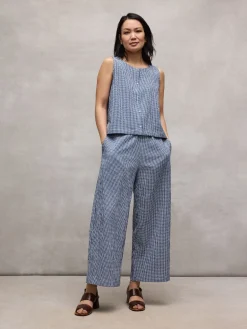 Organic Cotton Pucker Check Wide-Leg Pant
