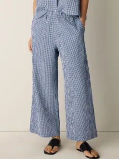 Organic Cotton Pucker Check Wide-Leg Pant