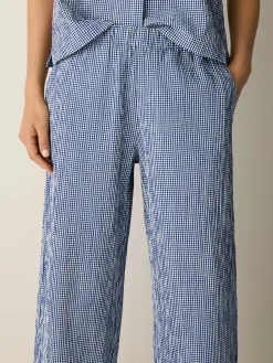 Organic Cotton Pucker Check Wide-Leg Pant