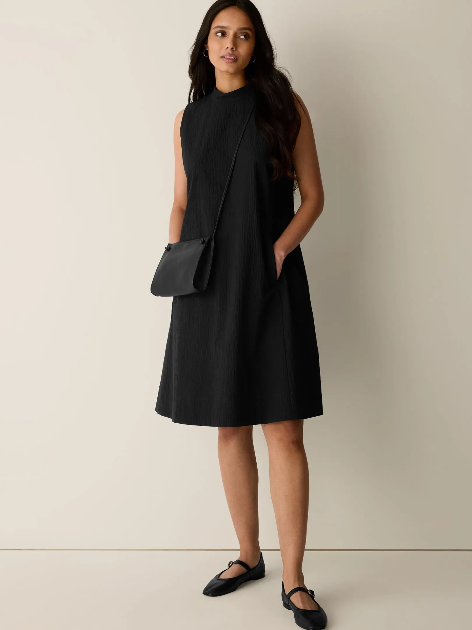 Organic Cotton Pucker Mock Neck Dress