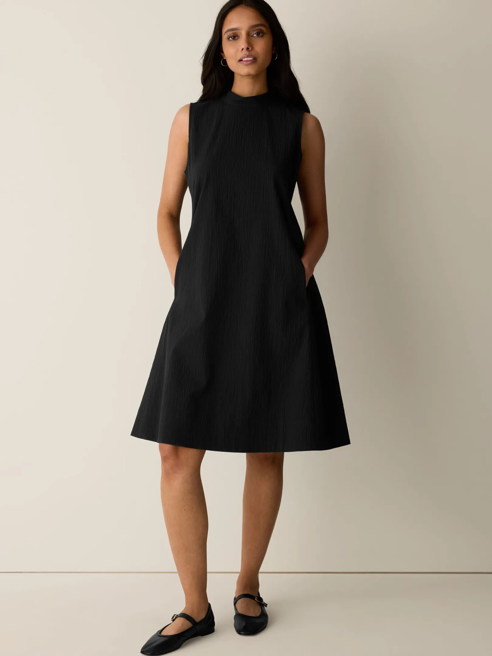 Organic Cotton Pucker Mock Neck Dress