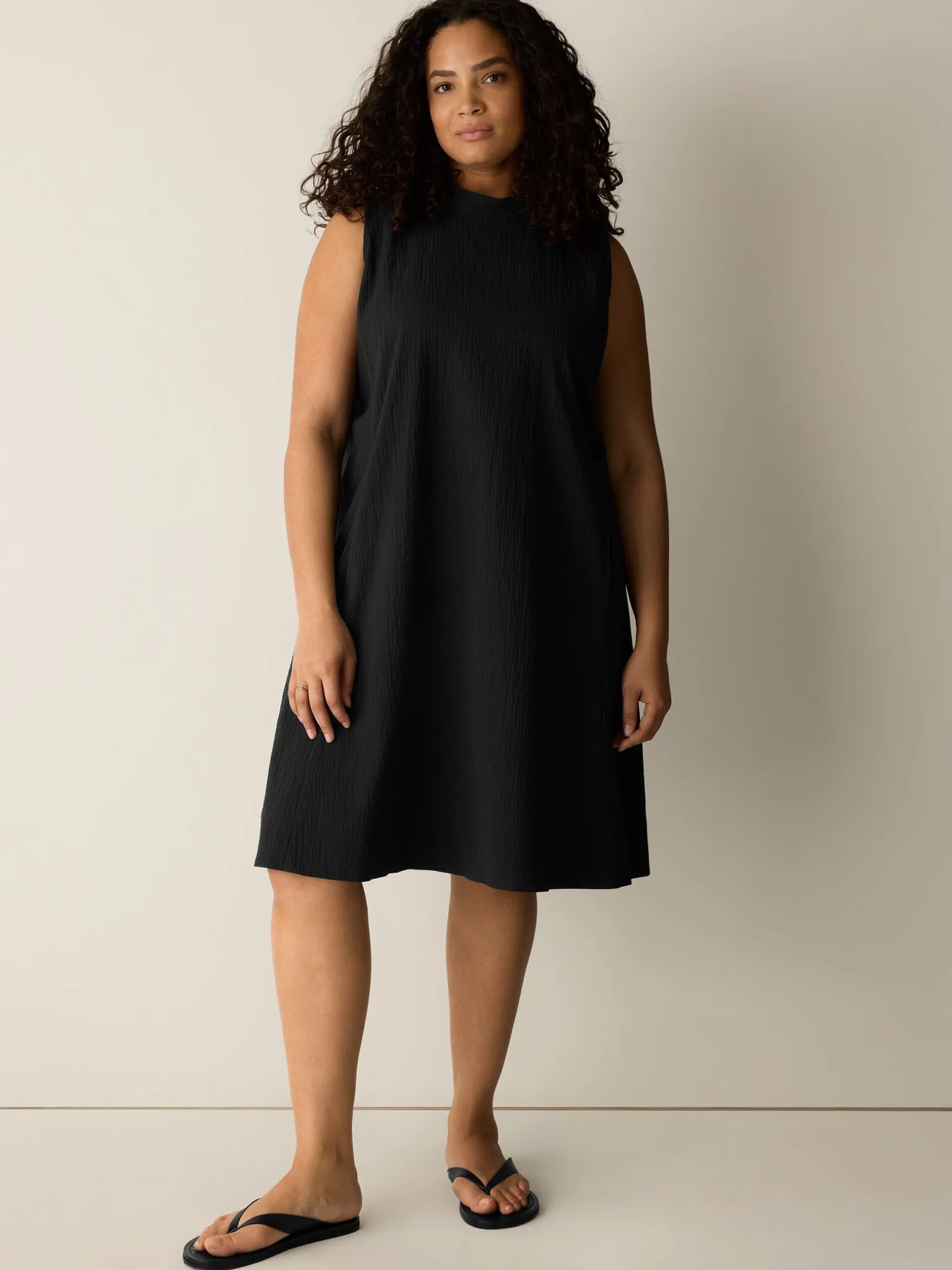 Organic Cotton Pucker Mock Neck Dress