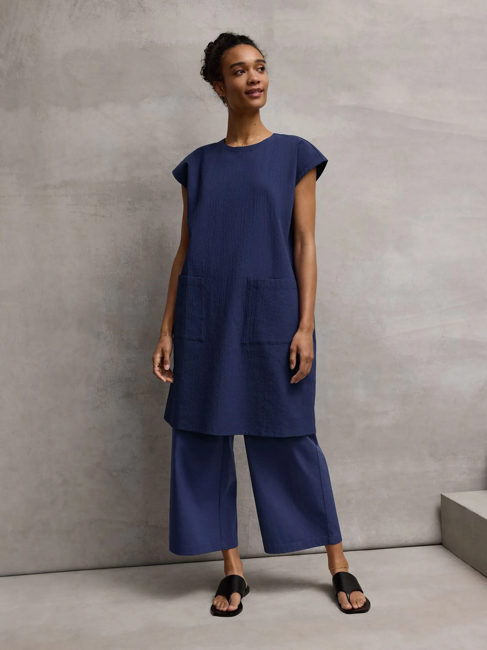 Organic Cotton Pucker Round Neck Dress