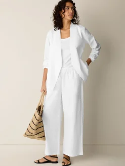 Organic Cotton Pucker Wide-Leg Pant