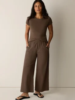 Organic Cotton Pucker Wide-Leg Pant