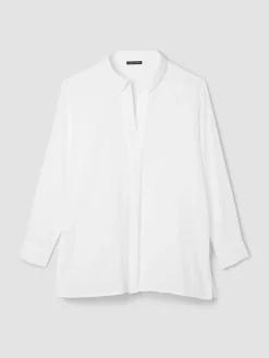 Organic Cotton Ripple Classic Collar Split Neck Top
