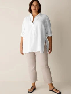 Organic Cotton Ripple Classic Collar Split Neck Top