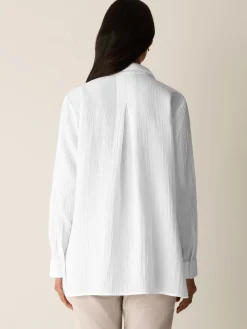 Organic Cotton Ripple Classic Collar Split Neck Top
