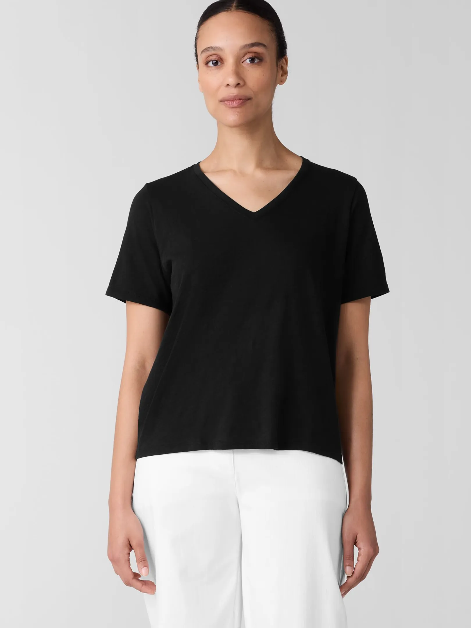 Organic Cotton Slubby Jersey V-Neck Tee