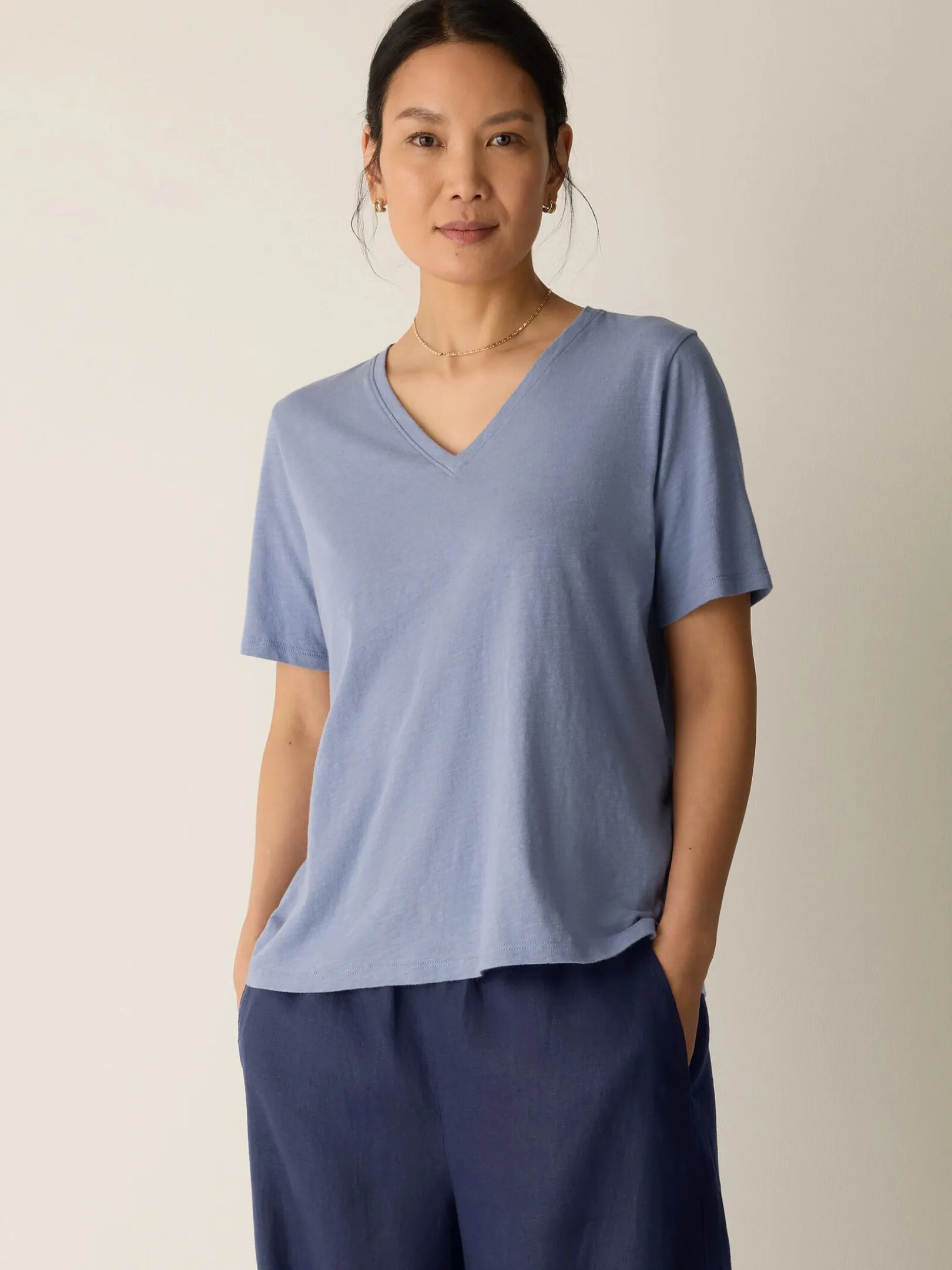 Organic Cotton Slubby Jersey V-Neck Tee