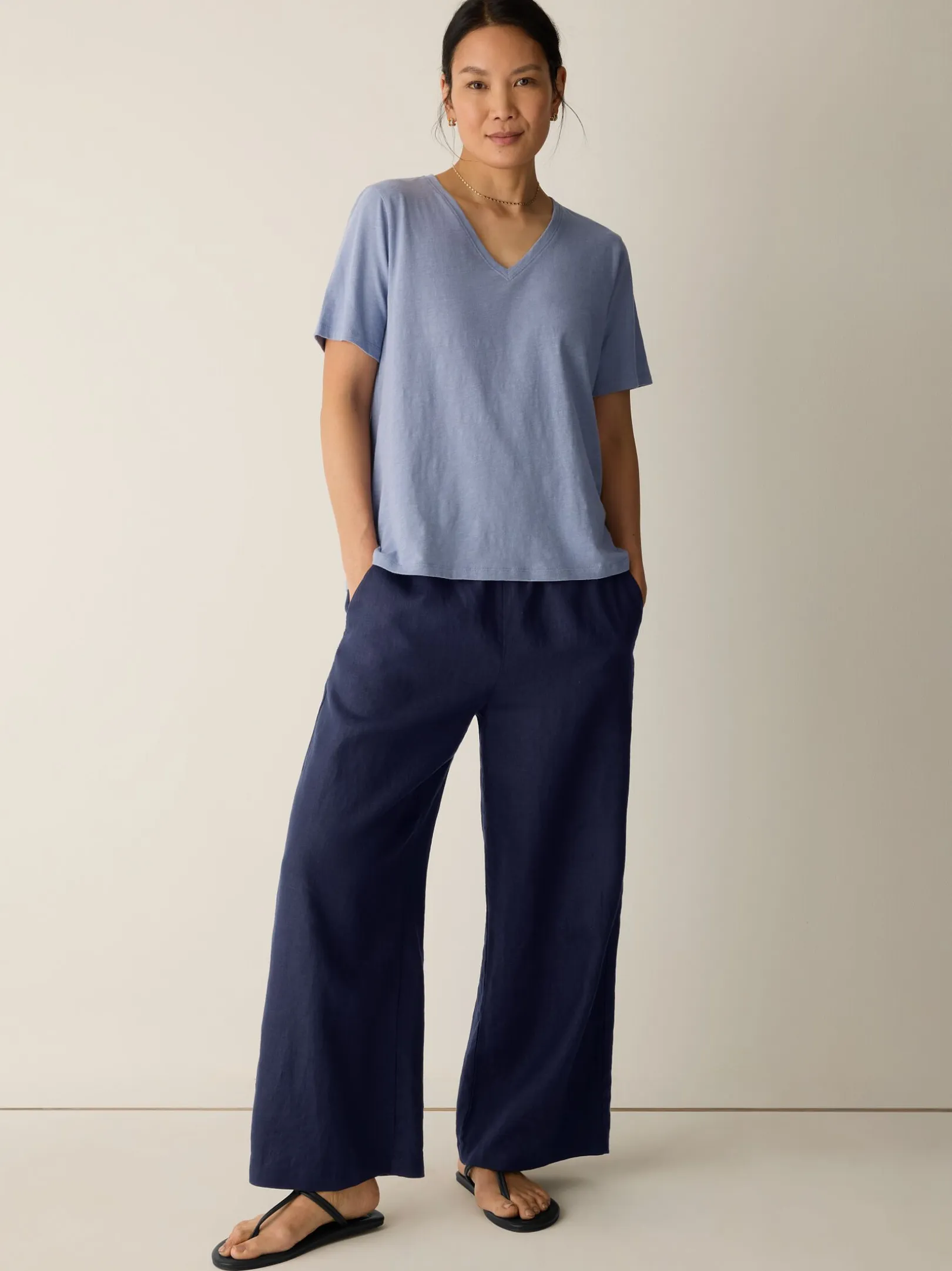 Organic Cotton Slubby Jersey V-Neck Tee
