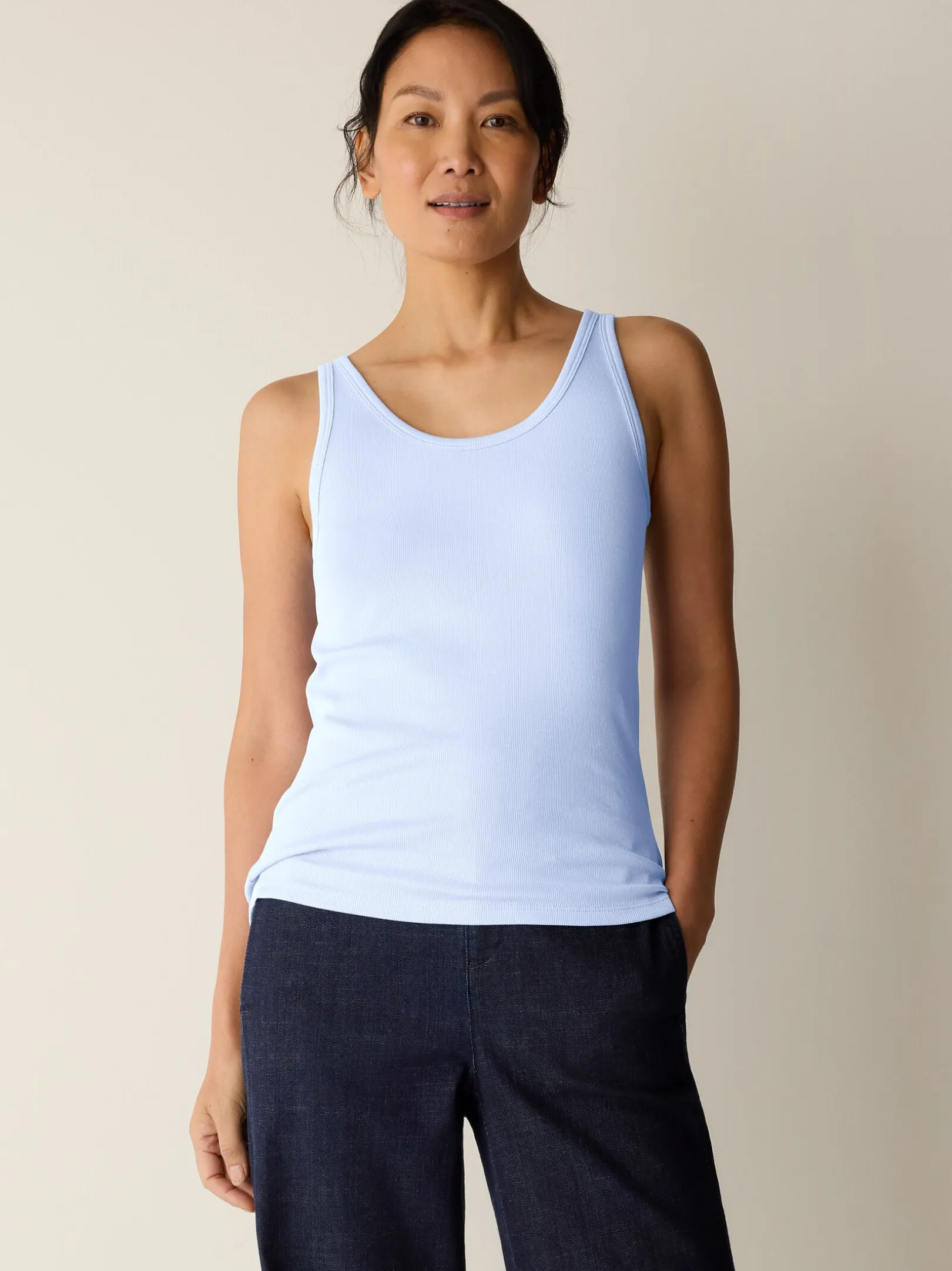 Organic Cotton Stretch Rib Scoop Neck Tank