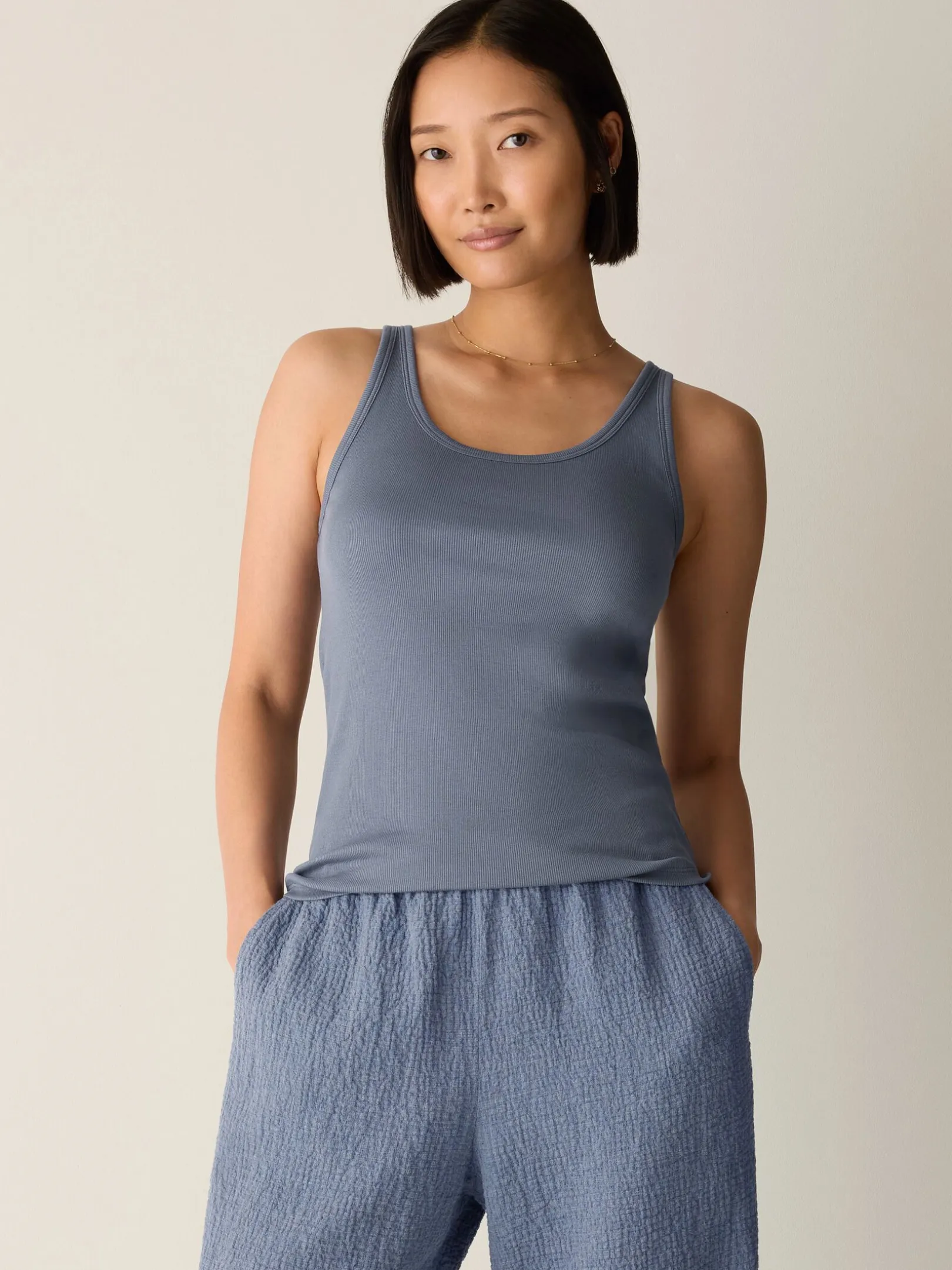 Organic Cotton Stretch Rib Scoop Neck Tank