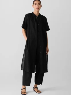 Organic Cotton Voile Box Band Collar Shirt