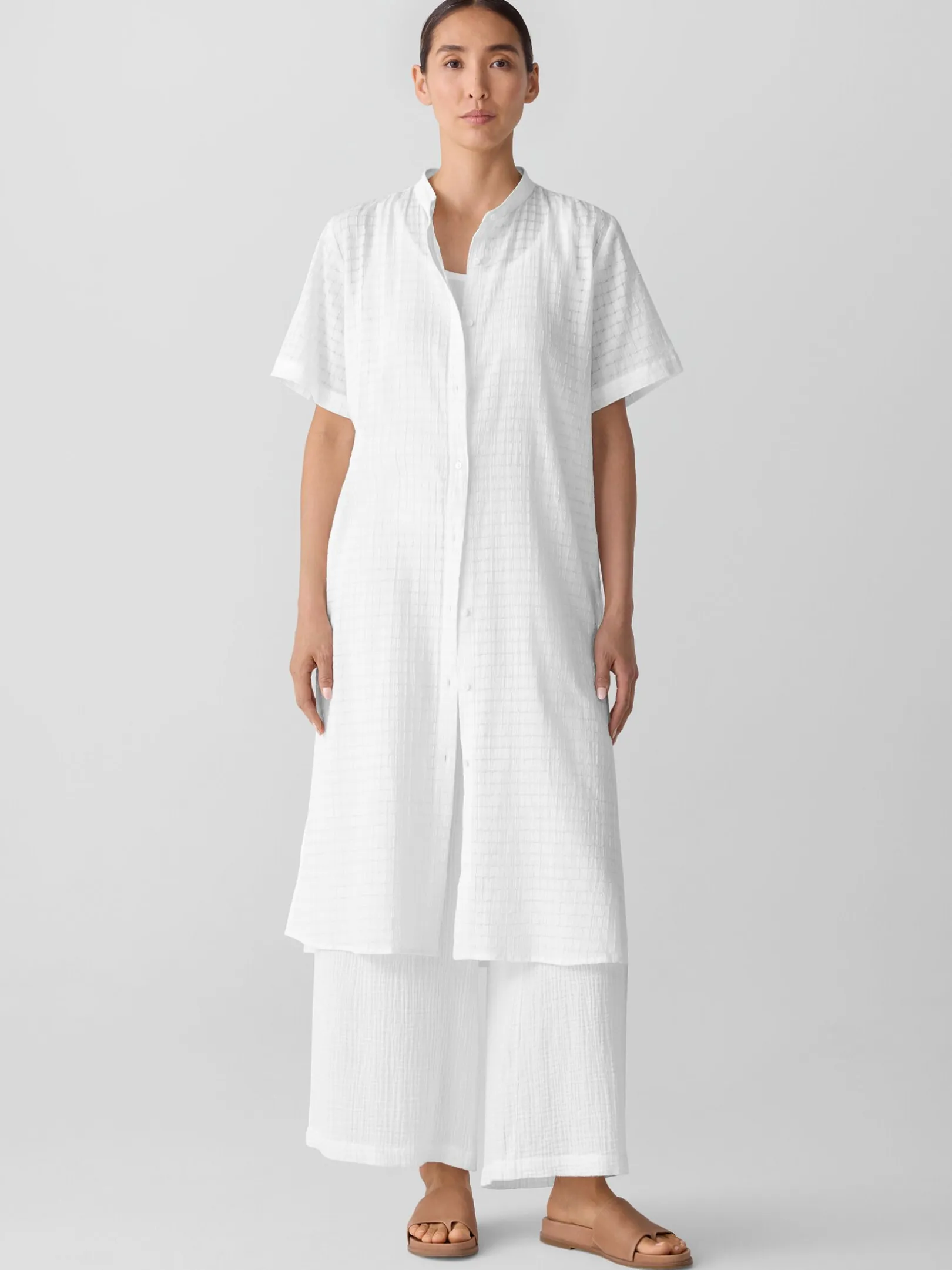 Organic Cotton Voile Box Band Collar Shirt