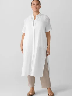 Organic Cotton Voile Box Band Collar Shirt