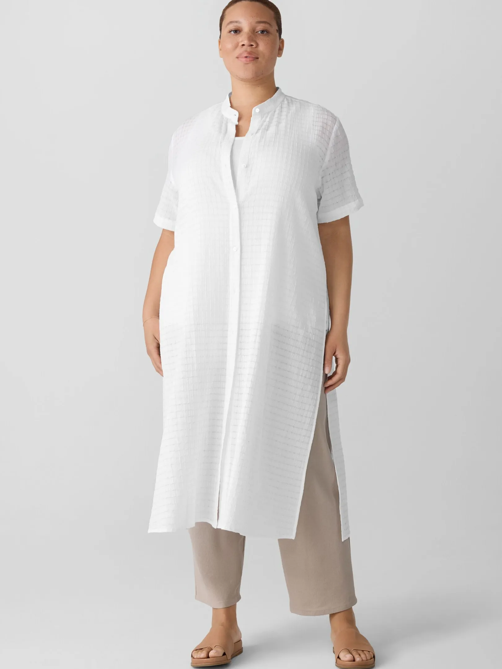 Organic Cotton Voile Box Band Collar Shirt