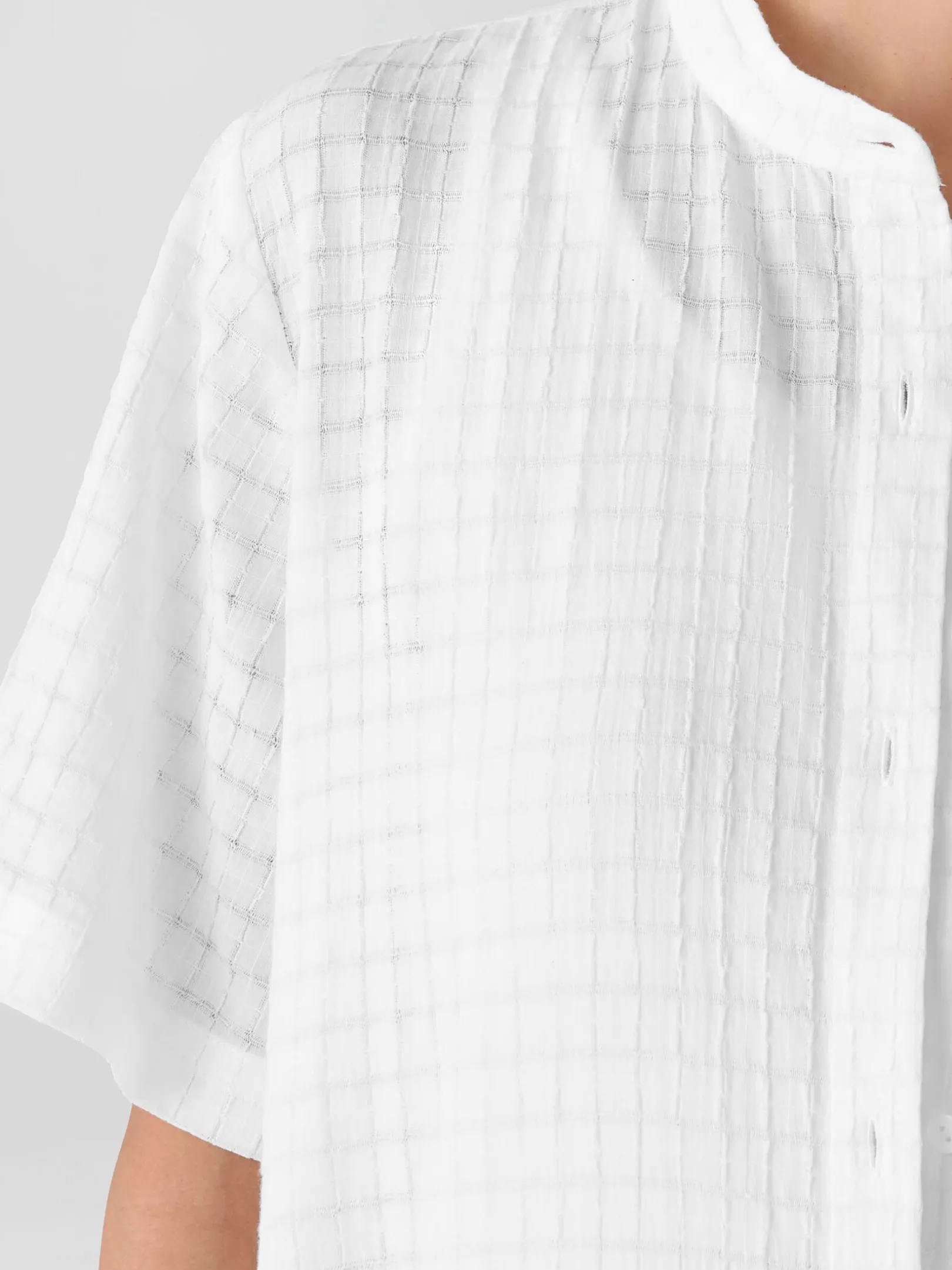 Organic Cotton Voile Box Band Collar Shirt