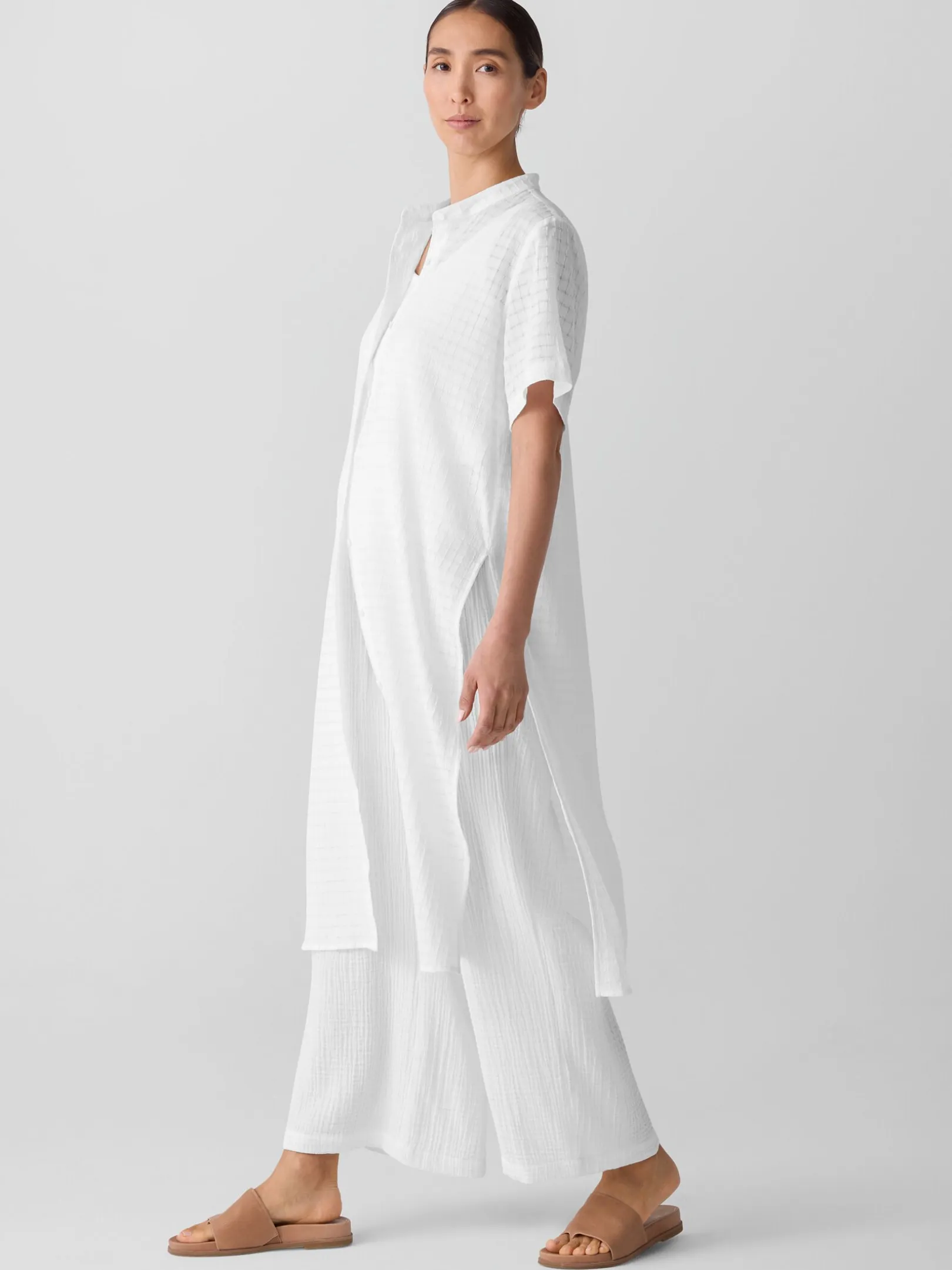 Organic Cotton Voile Box Band Collar Shirt