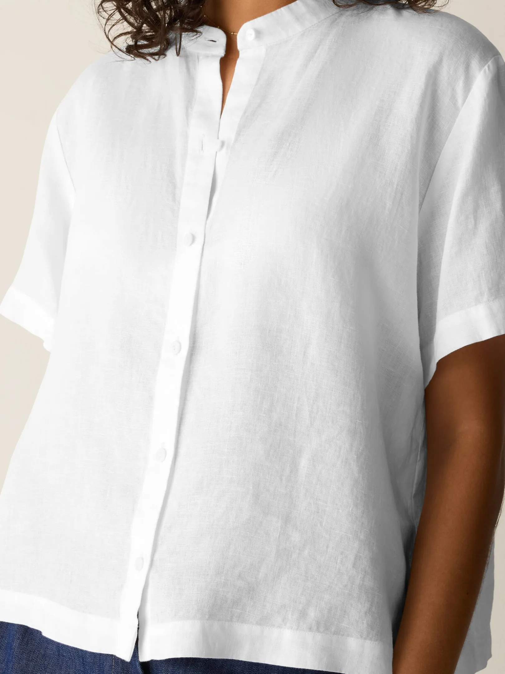 Organic Handkerchief Linen Band Collar Shirt