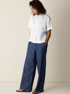Organic Handkerchief Linen Band Collar Shirt