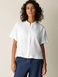 Organic Handkerchief Linen Band Collar Shirt