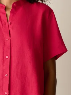Organic Handkerchief Linen Band Collar Shirt