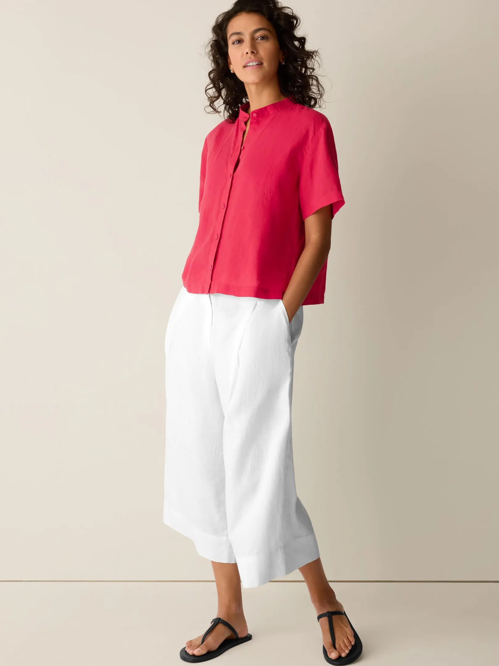 Organic Handkerchief Linen Band Collar Shirt