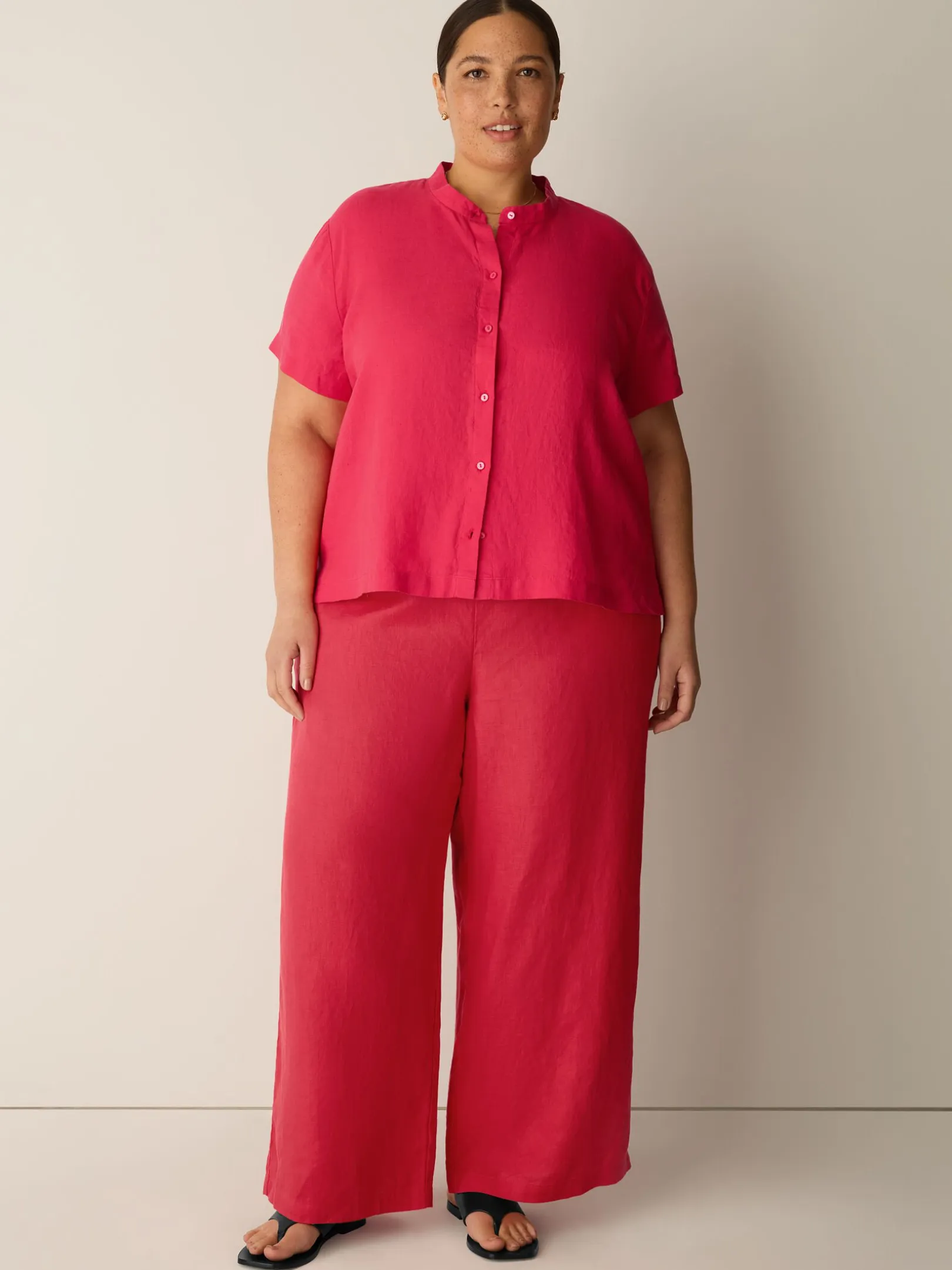 Organic Handkerchief Linen Band Collar Shirt