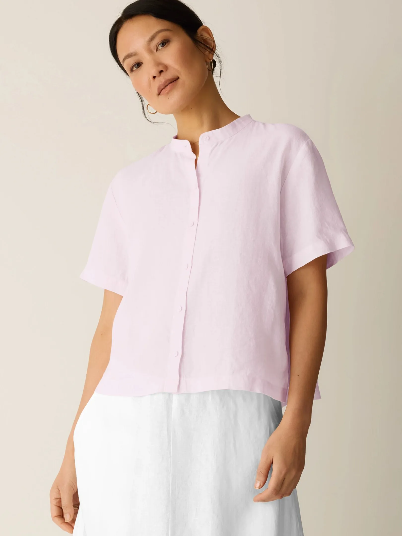 Organic Handkerchief Linen Band Collar Shirt