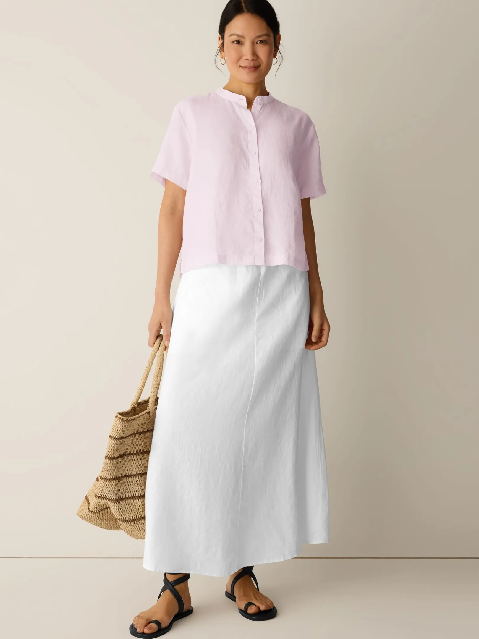 Organic Handkerchief Linen Band Collar Shirt