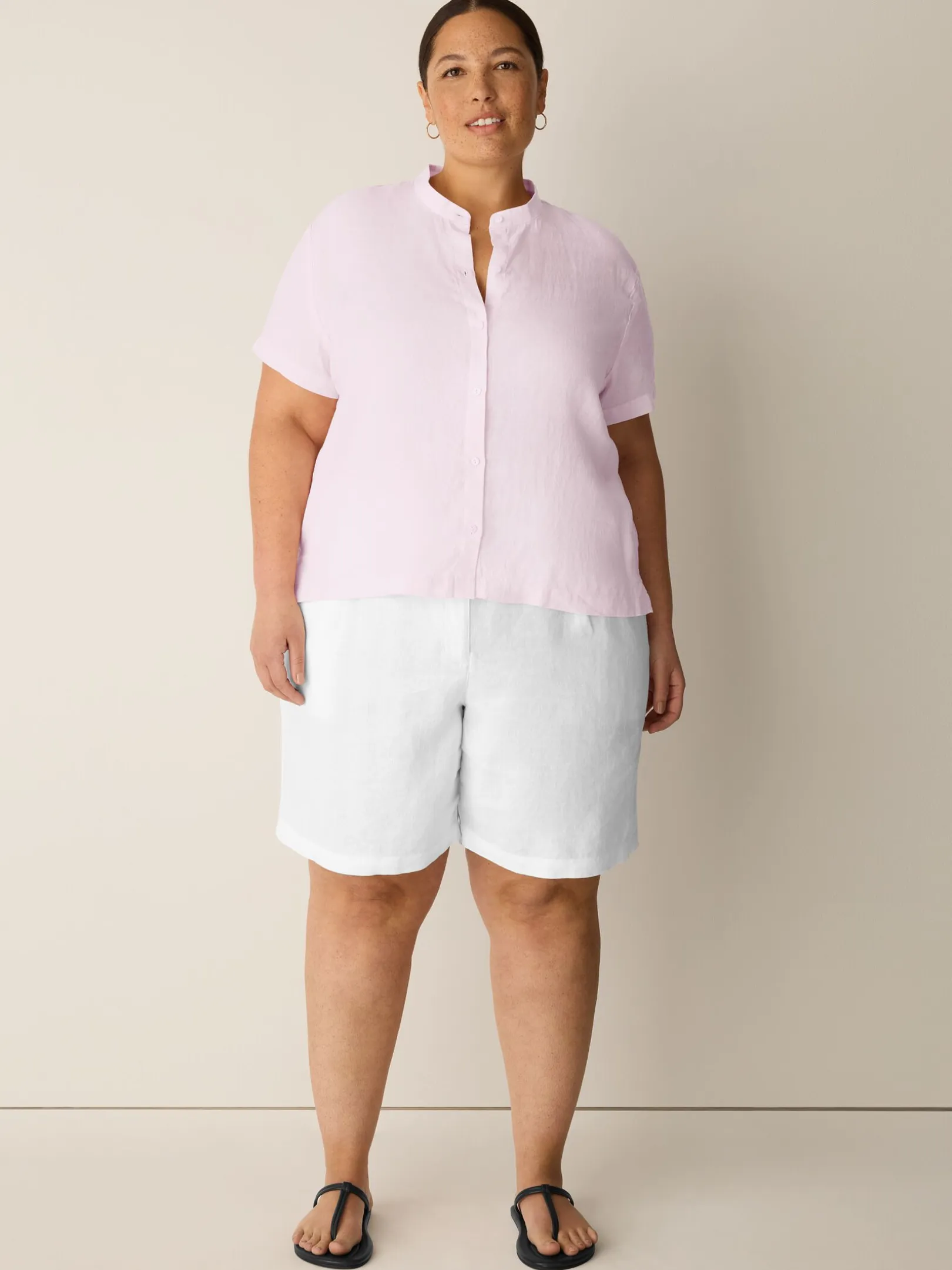 Organic Handkerchief Linen Band Collar Shirt