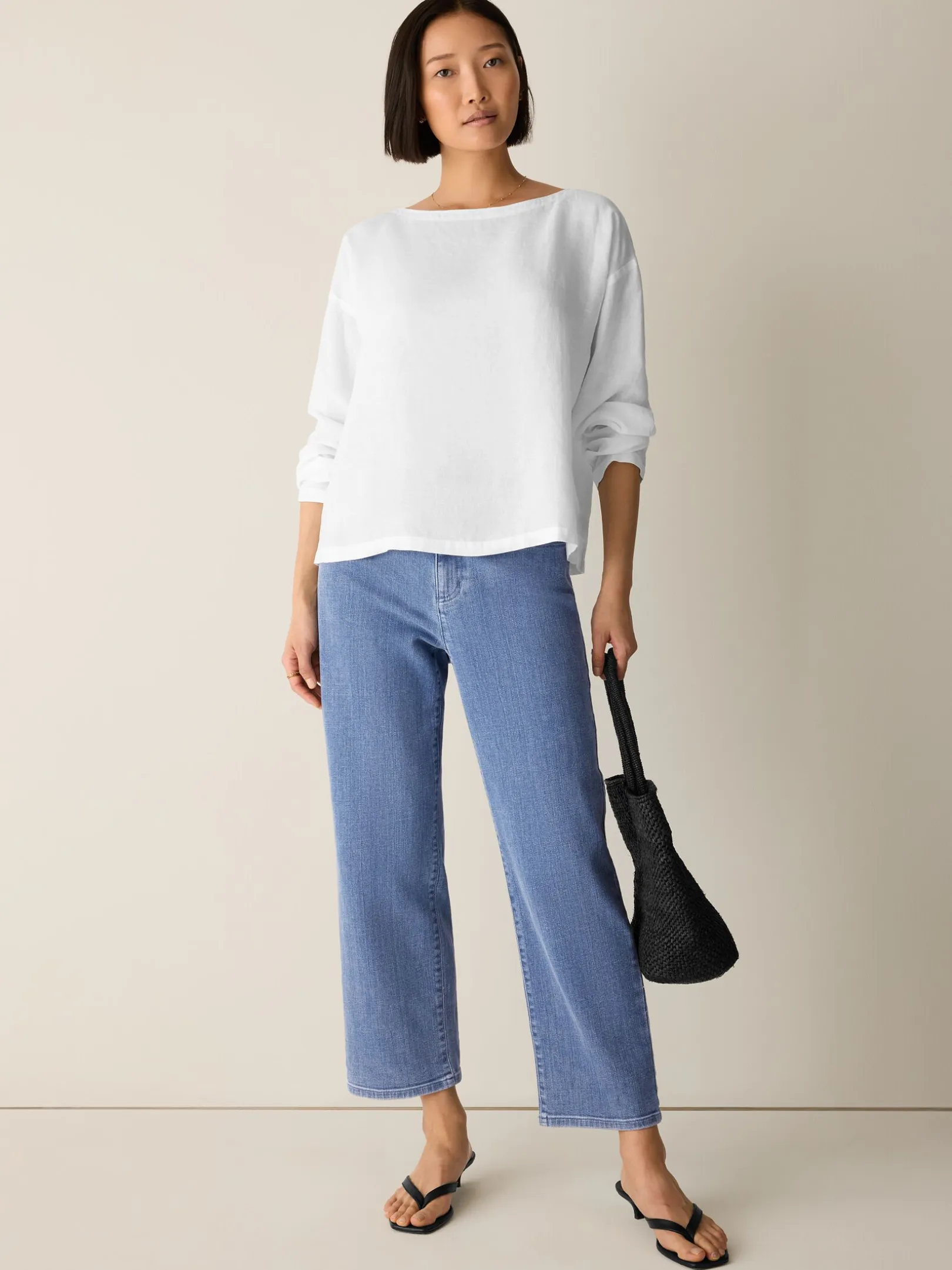 Organic Handkerchief Linen Bateau Neck Box-Top