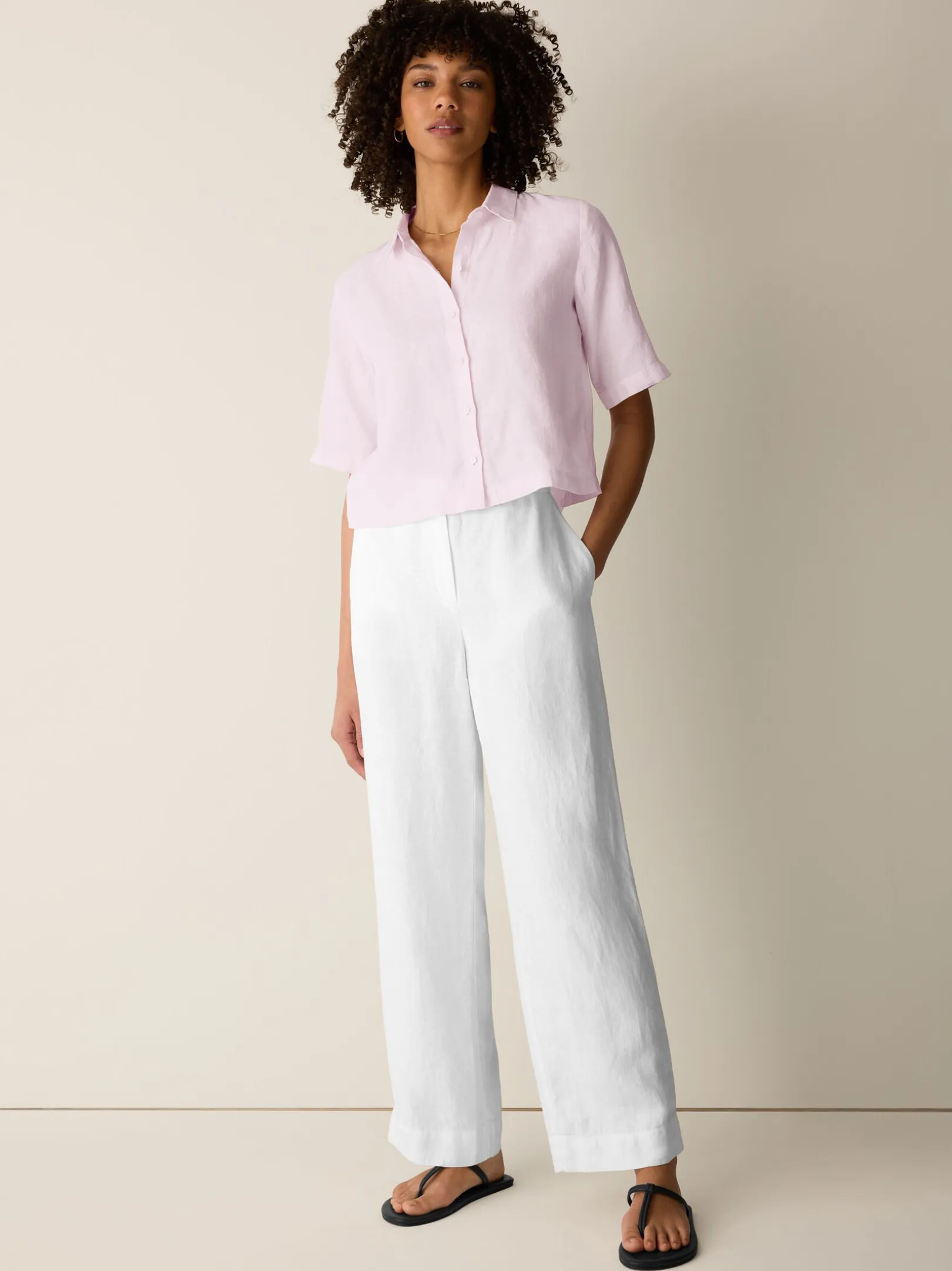 Organic Handkerchief Linen Elbow-Sleeve Shirt