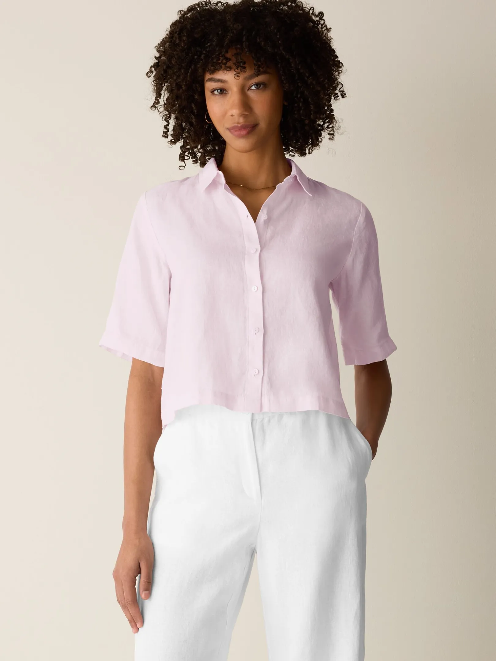 Organic Handkerchief Linen Elbow-Sleeve Shirt