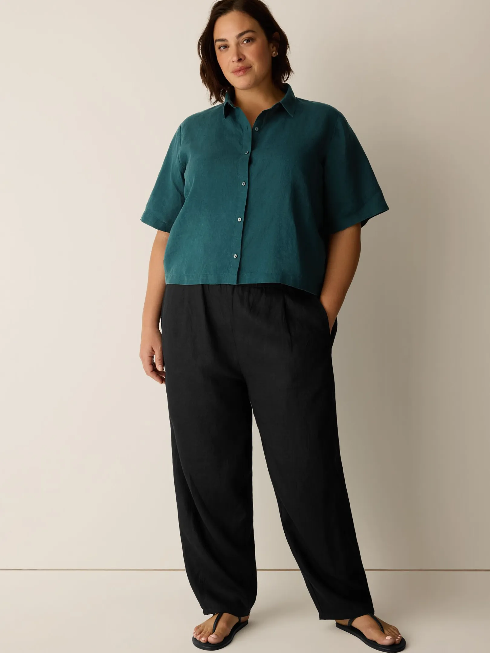 Organic Handkerchief Linen Elbow-Sleeve Shirt