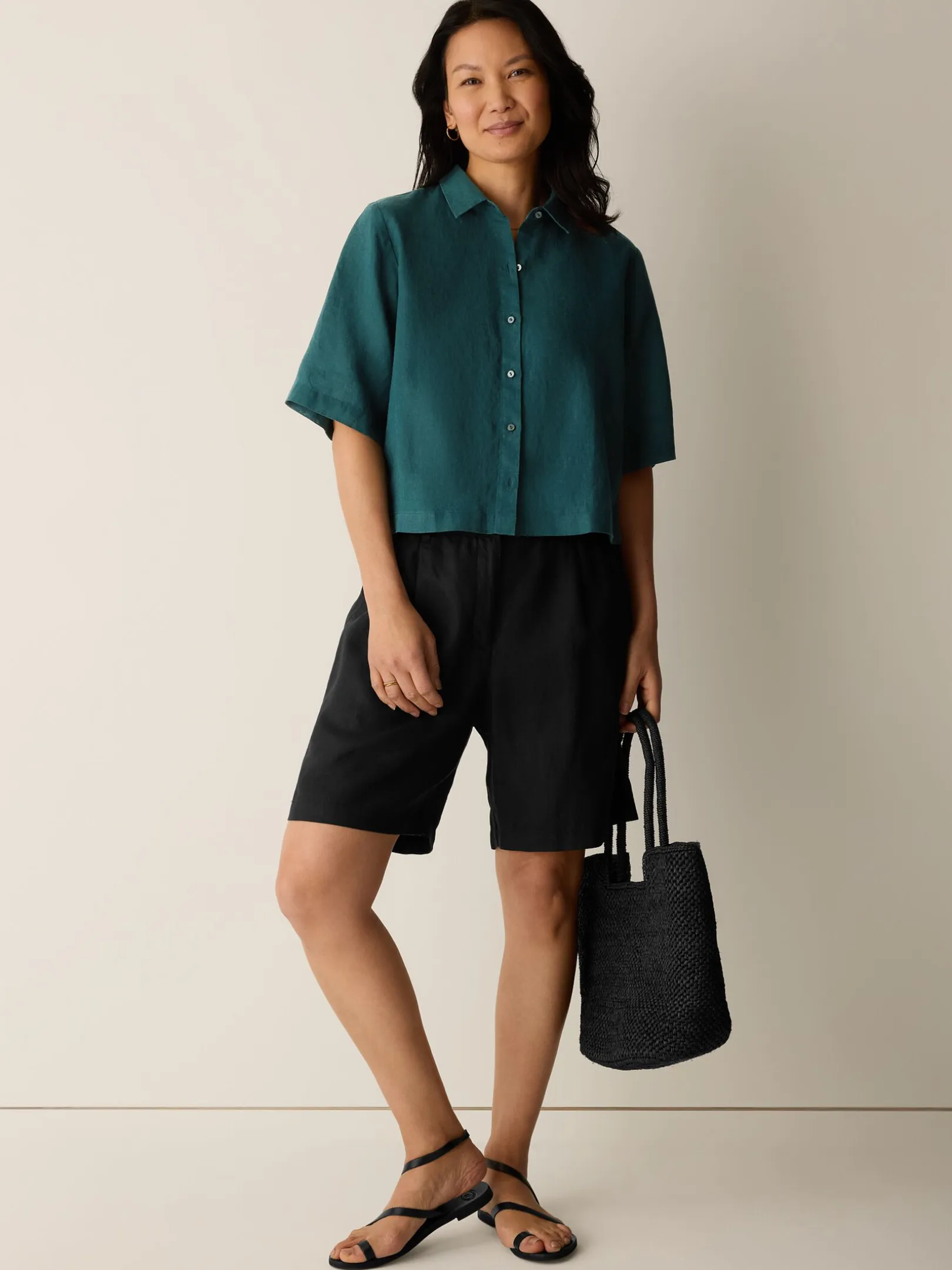 Organic Handkerchief Linen Elbow-Sleeve Shirt