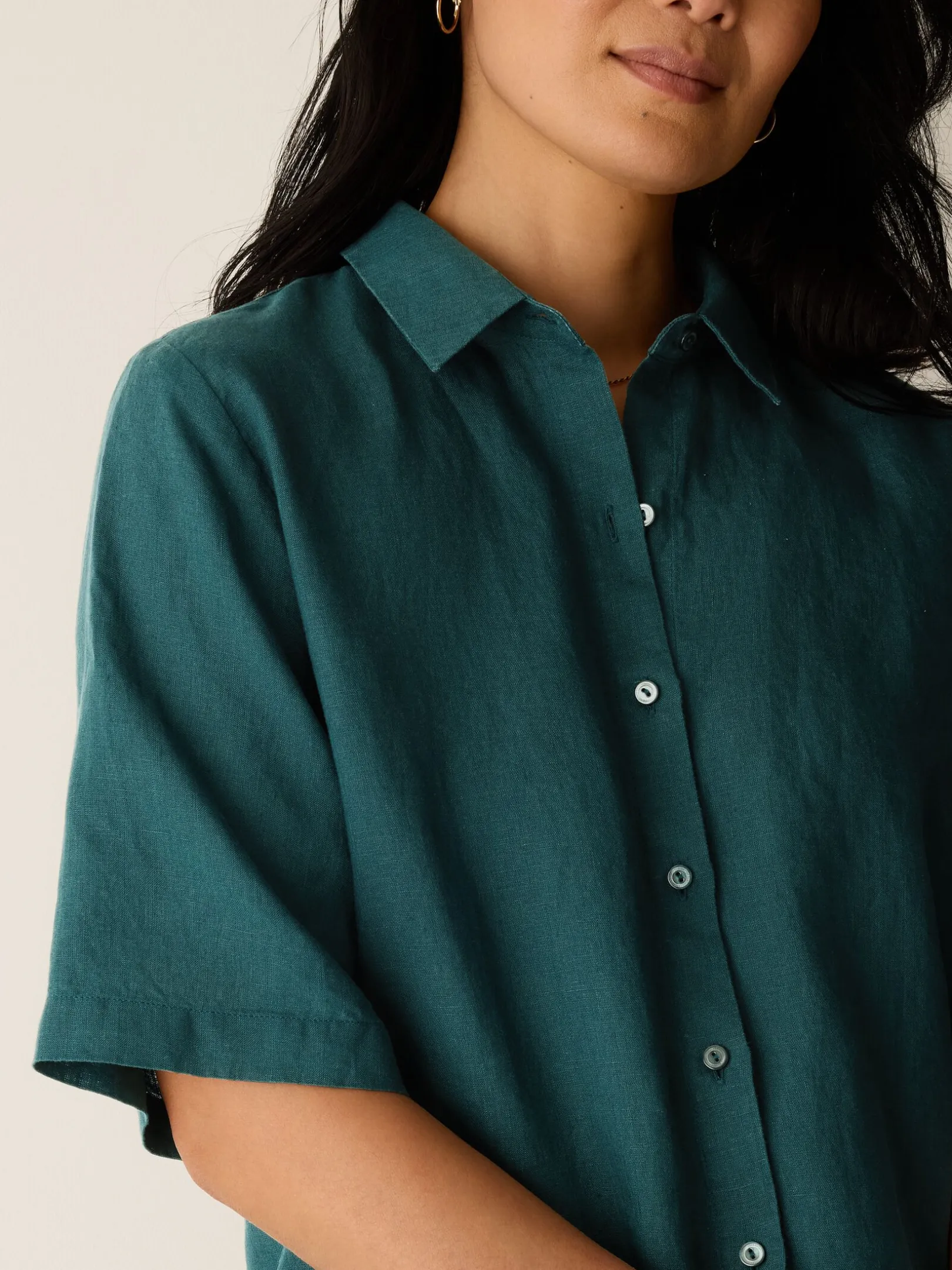 Organic Handkerchief Linen Elbow-Sleeve Shirt