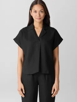 Organic Handkerchief Linen Notch Collar Top