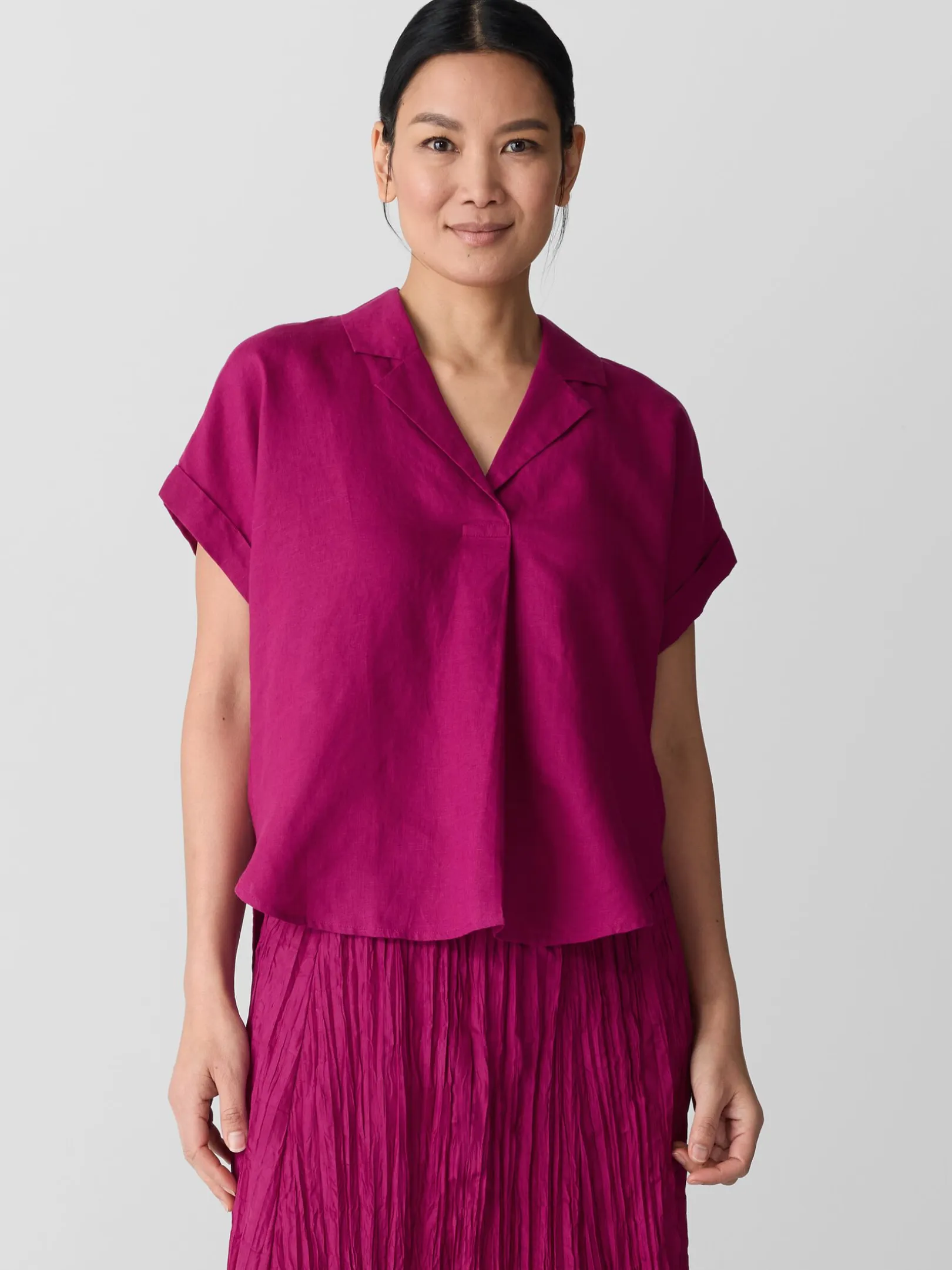 Organic Handkerchief Linen Notch Collar Top