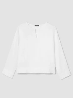 Organic Handkerchief Linen Split Neck Top