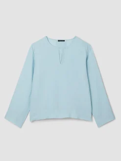 Organic Handkerchief Linen Split Neck Top