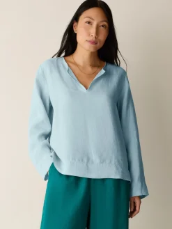 Organic Handkerchief Linen Split Neck Top