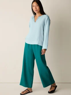 Organic Handkerchief Linen Split Neck Top