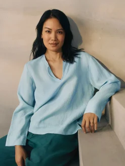 Organic Handkerchief Linen Split Neck Top