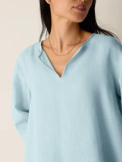 Organic Handkerchief Linen Split Neck Top