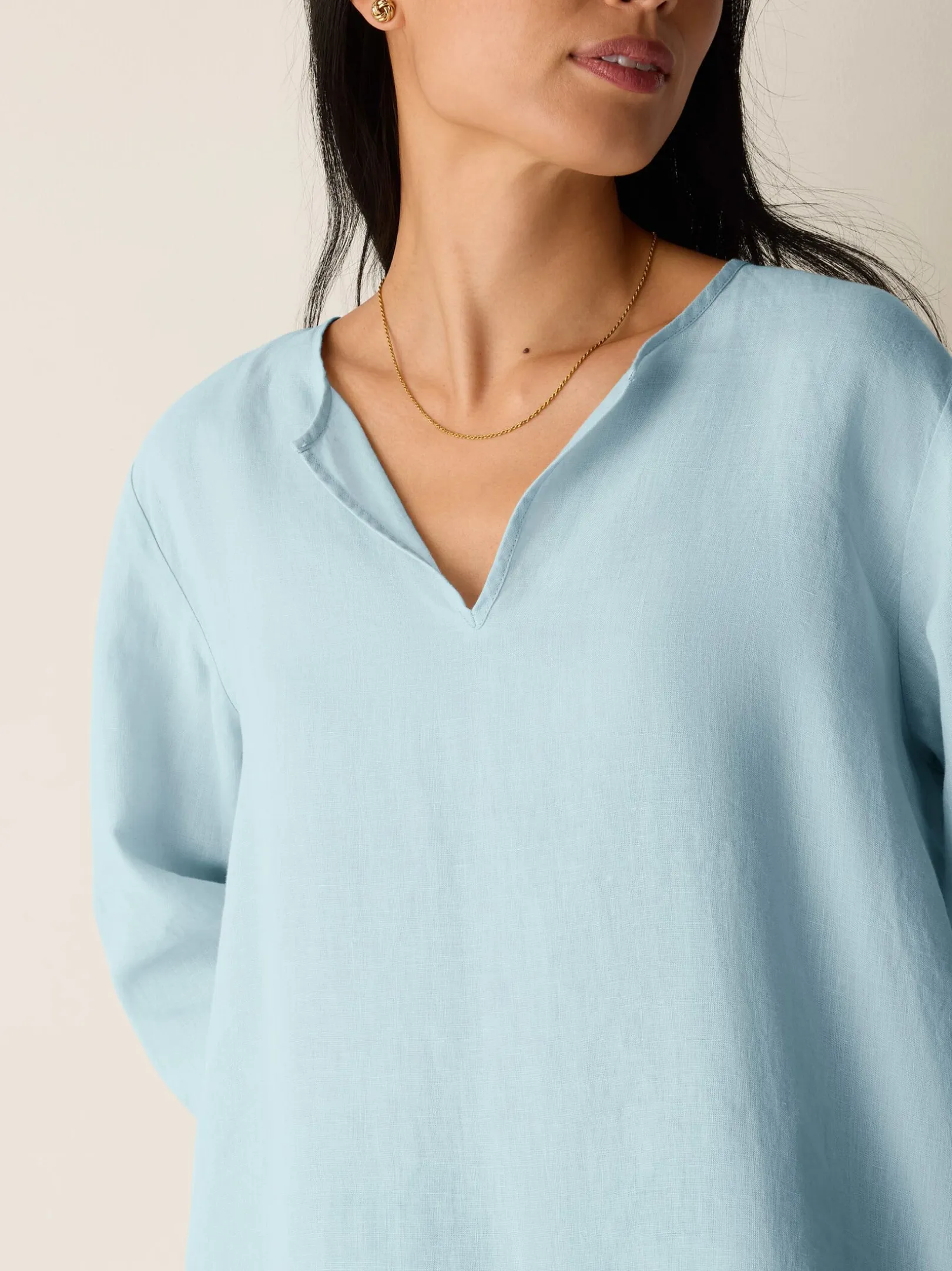 Organic Handkerchief Linen Split Neck Top