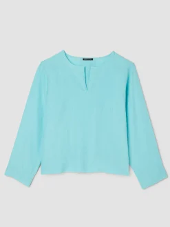 Organic Handkerchief Linen Split Neck Top